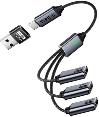USB C Splitter 1 in 3 Out, USB C Verteiler Mehrfach, USB C Adapter Kabel | Daten und Ladegerät, kompatibel mit iPhone 16/15, iPad, MacBook, Samsung Galaxy, mit USB Adapter