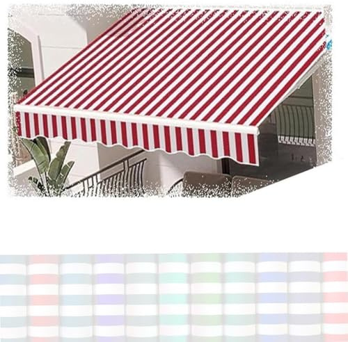 Ersatzstoff für Markisen, einziehbar, 2 m, 4 m, 5 m, 6 m, 7 m, gestreiftes Material, Gelenkarm und Klemme, Markisentuch, rot, 4 x 1,5 m, für den Außenbereich