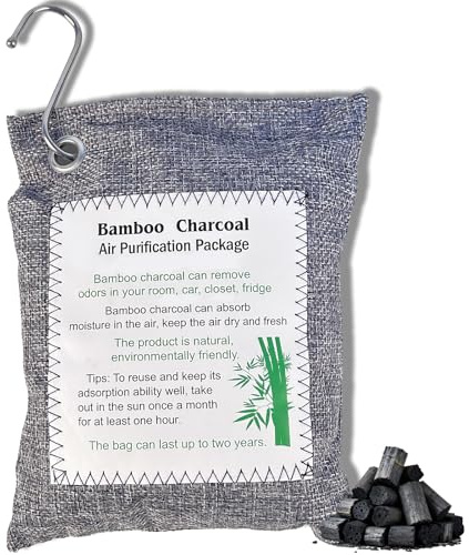 Bamboo Charcoal Air Purifying Bag, Activated Charcoal Odor Absorber Moisture Absorber Car Fresheners Odor Eliminator for Home Car Closet Refrigerator Shoe Smell Remover Gym Bag Deodorizer, Grey