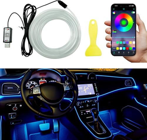 Qasim luci interne a led per auto Striscia luminosa a led con cavo USB EL 5M/16FT Illuminazione decorativa multicolore per il cruscotto dell'auto
