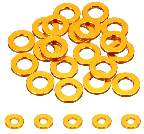 QUARKZMAN 30 Pièces Rondelles Metal M4, Rondelles Plates M4 x 10 mm, Rondelle en Alliage d'Aluminium, Épaississement, pour Vis et écrous, gonds de Porte, Pièces de Modèles Rc, Or