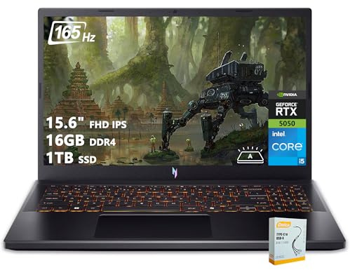 Acer Nitro V 15 Gaming Laptop | 15.6 FHD IPS 165Hz | Intel 8-Core i5-13420H | 16GB DDR4 1TB SSD | GeForce RTX 5050 DLSS4 (Up to 440 AI Tops) | Backlit Keyboard Win11 w/DLCA Accessory