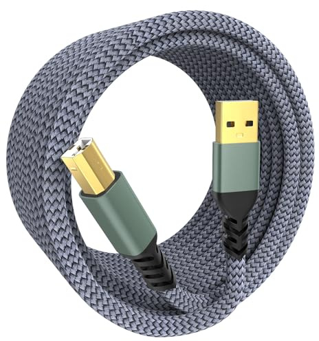 Sinoacc USB A auf USB B Druckerkabel 480Mbps Hochgeschwindigkeits Grau Nylon Geflochtenes Drucker Kabel Kompatibel mit HP Canon Dell Epson Brother Piano DAC Midi Keyboard-Vergoldete Steckverbinder, 3M