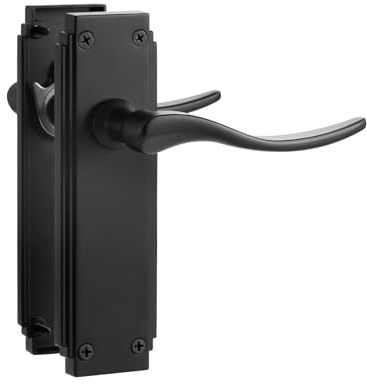 SORWDUERM 1 Pair Hanoverian Scroll Black Internal Door Handles,Long Latch Lever Set for Interior Wooden Doors,Fits Standard UK Door,Zinc Alloy