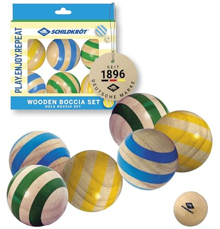 Schildkröt Set di Boccia in Legno | Certificato FSC | 6 Palline Colorate Boccia Plus Sfera Bersaglio | Gioco da Esterno per Giardino, Spiaggia e Parco | Gioco di abilità per Bambini e Famiglie
