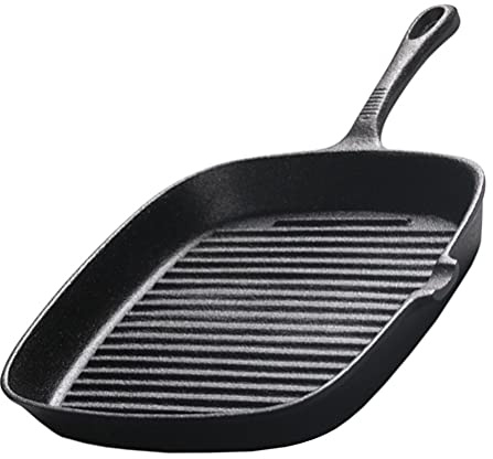 Cabilock Sartén de Hierro Fundido Cuadrada 24x24 Cm Rayas, sin Recubrimiento, Mango Integrado 13 Cm, Sartén Antiadherente para Carne y Filetes, Uso Doméstico y Profesional