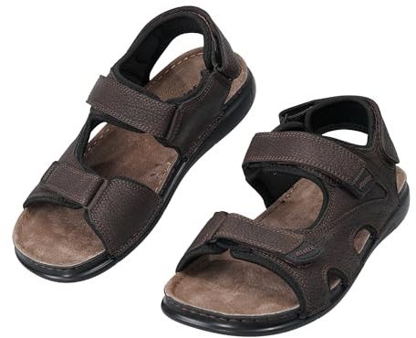JOMIX Sandalias Hombre de Cuero Sandalias Deportivas Transpirables con Cierre Autoadherente Zapatos de Verano de Tacón Plano para Caminar, MOX260377, Marrón, 44 EU