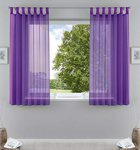 Voile Gardine Schlaufenschal 2er-Set transparent Lila 175x140 »Bern« | Schlaufen abtrennbar für Gardinenschiene, eingenähtes Kräuselband, Bleibandabschluss, 100 % Polyester-Voile, waschbar 40 °C