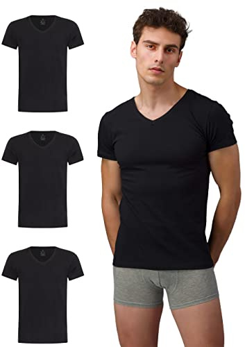Burnell & Son Camiseta interior para hombre, paquete de 3 unidades, cuello de pico, elástico, manga corta, camiseta de algodón básico, corte ajustado