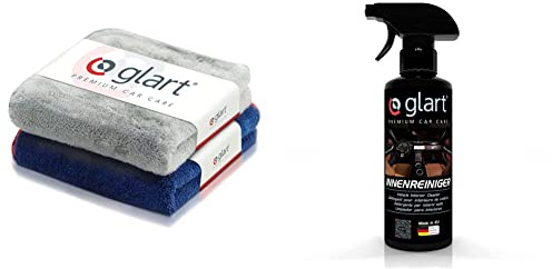 Glart 472PP 2er Set Mikrofasertücher, für Lackpolitur, Motorrad, Microfaser Poliertuch Lack, 40x40 cm + 45IR Auto Innenreiniger für Cockpit, Polster, Innenraum, Armaturenbrett, 500 ml