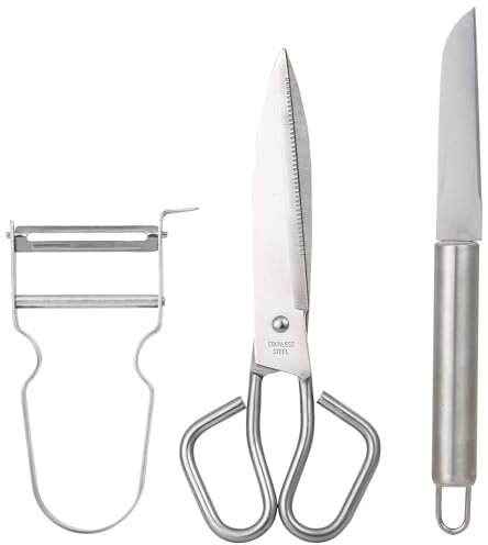 BERGNER HELPY - Set di utensili in acciaio inossidabile 3PCS - Include forbici, spelucchino e pelapatate - Durata e resistenza - Si consiglia il lavaggio a mano