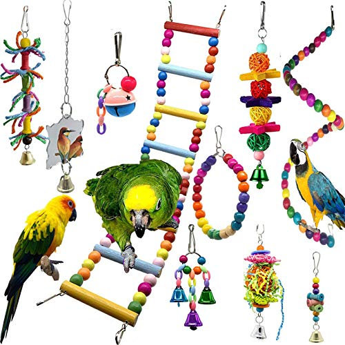 zaizai Kleine Vogel Papagei Schaukel Kauen Schleifen Buntes Spielzeug Set - Vogel Glocke Spielzeug Zum Käfig Hängen - Ideale Holzseilleiter Für Kleine Sittiche, Nymphensittich, Wellensittich, Finken