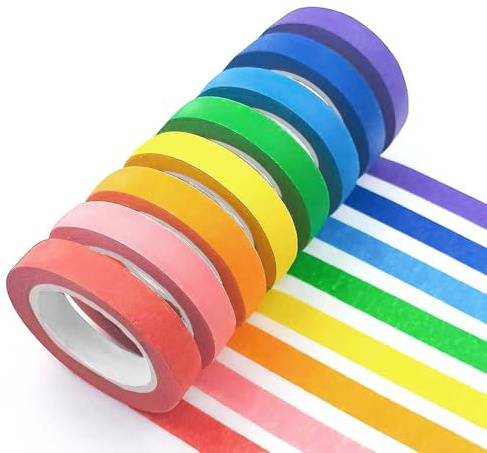 UMETDO 8PCS Colored Masking Tape - Painters Tape, Rainbow Colors Rolls, Kids Art Supplies, Great for Crafts, Labeling, DIY Decorative, 1/2 Inch Masking Tape- Tiny Size