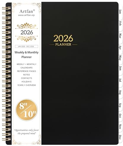 2026-2027 Planner - Calendar/Planner 2026-2027 Weekly and Monthly with Tabs, 8 x 10, Jul. 2026 - Jun. 2027, Flexible Cover + Twin-Wire Binding + Calendars, Daily Organizer - Black