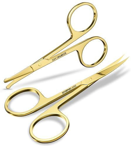 Utopia Care Eyebrow Scissors, Professional Stainless Steel Small Shears for Men and Women, Nose Hair Scissors for Grooming Mustache, Beard, Eyelashes, Ear Hair Trimming, Gold