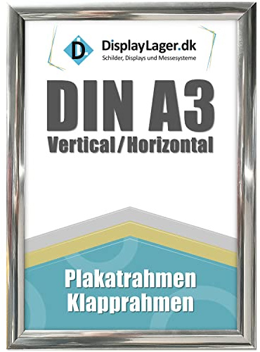 DisplayLager - A3 Chrom Klapprahmen mit 25mm Aluminium Profil, Entspiegelter Schutzscheibe, Befestigungsmaterial