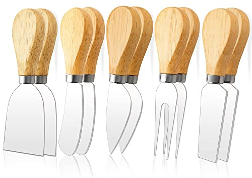 ProudMoore 10 Pcs Cheese Knives, Wooden Handle Cheese Knife Set for Charcuterie Board, Mini Steel Stainless Cheese Cutter, Spreader, Fork for Party Wedding Christmas, Charcuterie Accessories