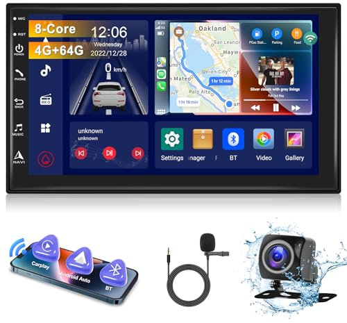 Hodozzy Android Autoradio 8-Core 4G+64G mit Carplay, Android Auto, Mirror Link 2 Din 7 Zoll IPS Touchscreen Radio mit GPS Navi, Bluetooth 5.1, FM/AM/RDS Radio WiFi 4G DSP, Kamera Autoradio Doppel-Din
