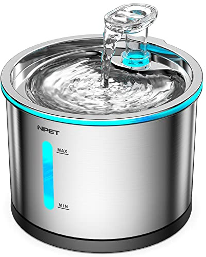 NPET Cat Water fountain, Stainless Steel 1.5L Dog Drinking Fountain, Ultra Quiet Automatic Water Dispenser for Cats and Dogs, Dishwasher Safe Pet Water Fountain with LED Light, WF210