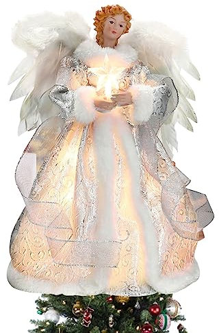 Topper d'Arbre De Noël Ange Illuminé avec Lumière LED - Statue pour Cime d'Arbre - Décoration et Fournitures De Fête