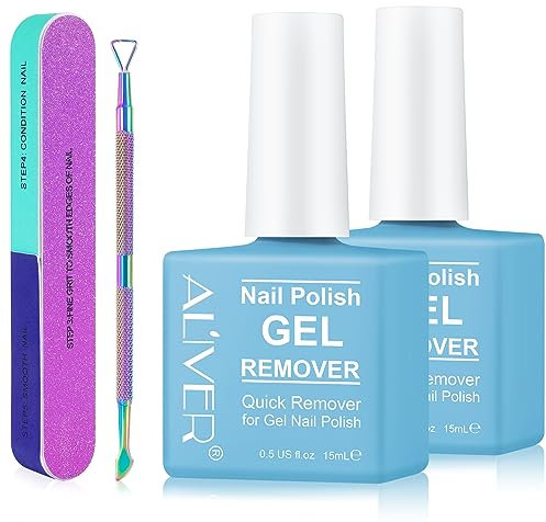 Remover Semipermanente Unghie, Veloce e Sicuro Rimuovi Smalto Semipermanente In 3-5 Minuti - Solvente Per Smalto Semipermanente Con Spingitore Di Cuticole e Raschietto Polacco, 2 Pezzi