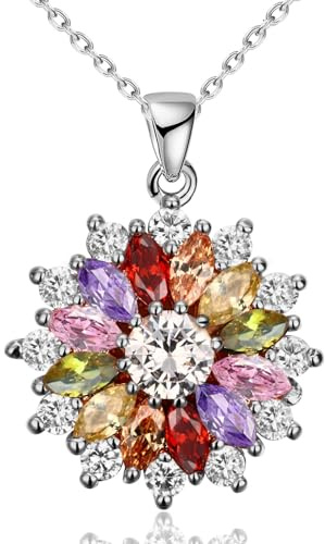 VONSSY Collier pendentif flocon de neige coloré Boucles d'oreilles clous Plaqué or rose/blanc Cristal Chaîne de pull Multi-pierres Grenat Améthyste Morganite Péridot Strass