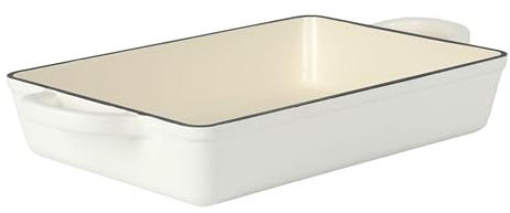 Crock-Pot Artisan 13 Enameled Cast Iron Lasagna Pan, Matte Linen White