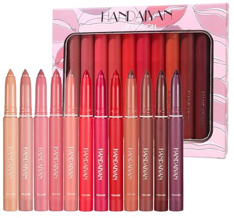 Layhou 12 Colori Rossetto Opaco Penna Matita per Labbra Set Matita per Labbra Opaca Impermeabile Non appiccicoso di Lunga Durata con Temperamatite Incorporato