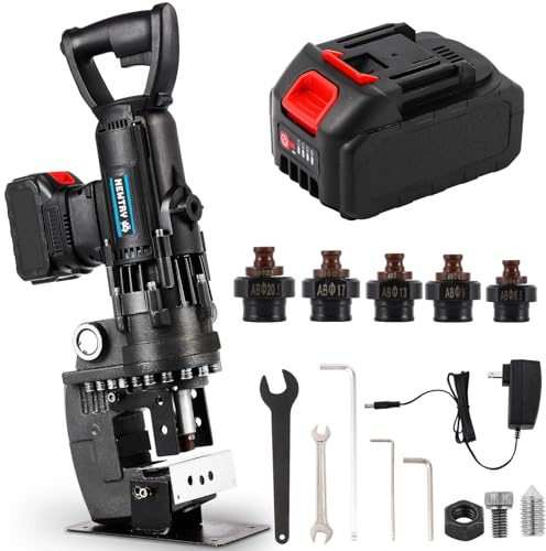 NEWTRY 1800W Cordless Hydraulic Hole Puncher + 2 Battery 3.0Ah Electric Hydraulic Hole Puncher 110V Angle Steel Punching Machine Φ1/4-4/5 Metal Hole Punch for Angle Channel Steel Iron Aluminum,etc