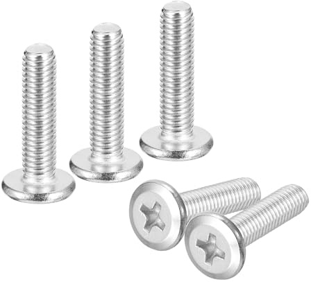 sourcing map Tornillos Phillips de cabeza redonda plana M5 x 20 mm, 20 tornillos Phillips de acero inoxidable 304, rosca completa, acabado brillante, tornillo de conexión de tornillo para muebles