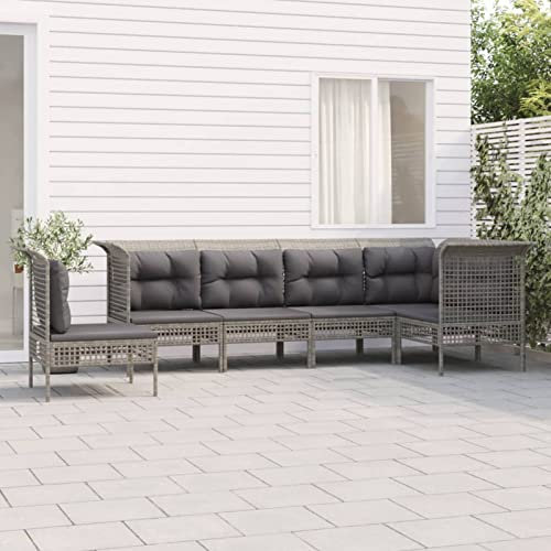SECOLI Gartensofa wetterfest Metall Gartenlounge Outdoor Balkon Lounge Ecksofa Lounge Balkonmöbel Kleiner Balkon Balkonsofa loungesofa Outdoor Terassenmöbel außen mit Kissen Grau-6-tlg-4
