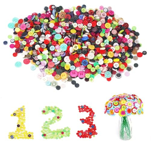 1200 Stück Bunte Knöpfe zum Basteln, 2/4 Löcher Runde Harz Bastel Bastelknöpfe Gemischte Größen Farben für DIY Basteln Nähen Scrapbooking Painting Geschenk Deko(9mm-14mm)