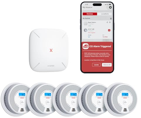 X-Sense Smart Smoke Detector Carbon Monoxide Detector Combo, Battery-Operated (Not AC Hardwired) Interconnected Combination Smoke Carbon Monoxide Detector, 5 Detectors with 1 Base Station, SC07-MR51