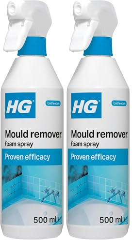 HG Mould Remover Foam Spray, Mould Spray & Mildew Cleaner, Removes Mould Stains From Walls, Tiles, Bathroom Seals & More - 500ml (Pack of 2)