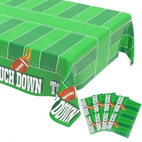 4 Pack Football Tablecloth, Football Games Table Cover, Super Bowl Party Table Cloth, Football Party Decorations, Football Party Supplies, Disposable Plastic Football Tailgate Themed - 54 X 108Inch