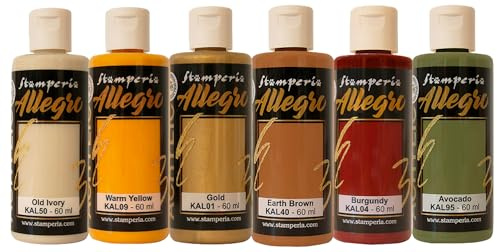 Stamperia Allegro Acrylic Golden Harmony, 6er-Set, hochwertige Acrylfarben, ideal für Bastel- und DIY-Projekte, deckende Farben für kreative Designs, Bastelfarben-Set