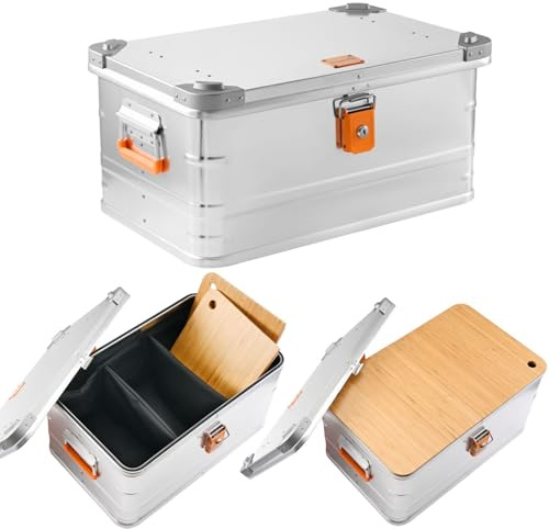 Alubox® Campingbox 47 Liter - Aluminium Kitchenbox Campingküche - leichte tragbare Küchenbox 59,5 x 39 x 29 cm für PKW/Auto Kofferraum inklusive 2 Schneidebretter
