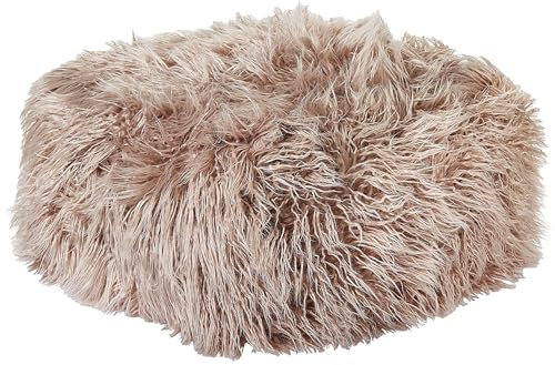 Beliani Pouf Sitzpouf Sitzhocker Felloptik beige Taupe 50x50 cm Quadrat Modern Mukki