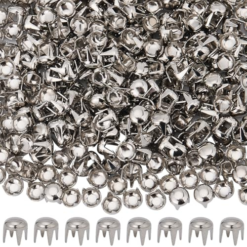 SUNNYCLUE 1 boîte de 400 Rivets Ronds en Forme de Dôme 4mm en Laiton Platine à Quatre Griffes à Pointes à Pointes à Champignons pour L'Artisanat du Cuir Les Vêtements Les Ceintures Les Sacs Les Chaus