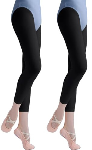 Runmeihe 2 pares de medias negras sin pies para mujeres y niñas, 90 denier, elásticas, resistentes a la carrera, opacas, medias de baile sin pies, Negro, L