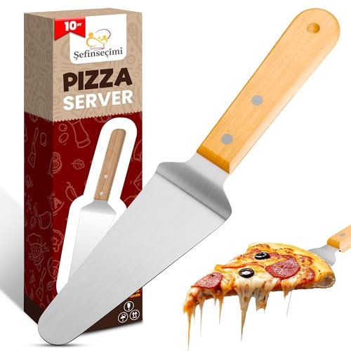 Sefinsecimi Stainless Steel Pizza Server – Durable & Ergonomic Cake and Pie Lifter – Sleek Wooden Handle for Easy Serving – Perfect for Home, Restaurants & Bakeries