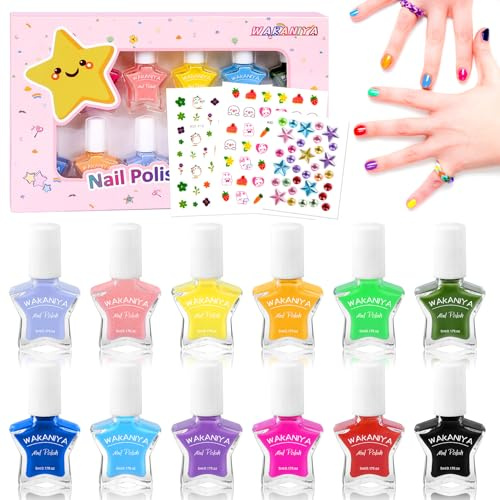 nagellack kinder ungiftig, kindernagellack schnelltrocknend set ab 3 jahre mit Aufkleber, Farbiger Kindernagellack auf Wasserbasis Peel-Off Low Geruch für Mädchen