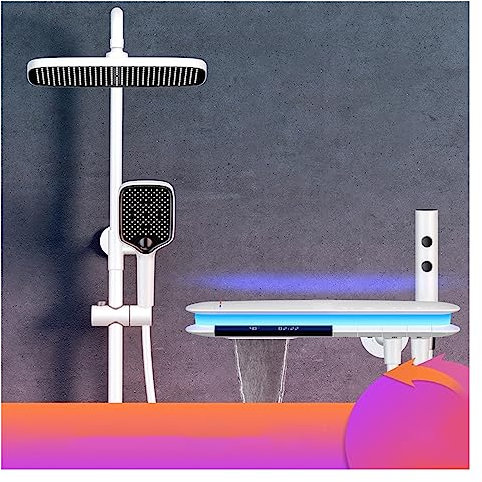 JOJIDE Showers for Bathrooms, Led Digital Bathroom Shower System Faucet， Wall Mounted Waterfall Bathroom Faucets ，Rain Shower Head Piano Digital Shower Set,for Bathroom(0523-white-A)