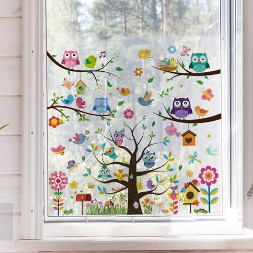 SanKristo 9 Fogli di Farfalla Fiore Uccelli Insetti Riutilizzabili Finestra Adesivi Statici Animali Floreali Anti-collisione Vetro Decalcomanie per Bambini Decorazioni, 30 * 20