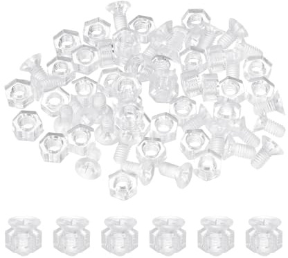 sourcing map 30 Stück M3 x 6 mm PC klare Kreuzschlitz-Senkkopfschrauben und Sechskantmuttern, Kunststoff-Maschinenschrauben, Rundkopf-Acrylschrauben