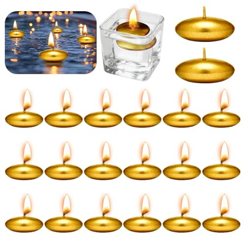 Lot de 20 bougies flottantes en métal doré métallisé, non parfumées, 37 mm, bougies flottantes décoratives pour mariage, piscine, fête, spa, baignoire, Saint-Valentin, Noël