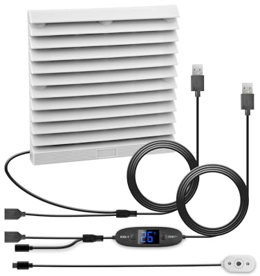 euroharry USB 120mm Wohnmobil-Lüftungsventilator, Digitalanzeige | temperaturgesteuertes leises Lüftersystem, 10 Geschwindigkeitsstufen, IPX5, Spannung 5-12V, für Wohnmobile, Camper, grau-weiß