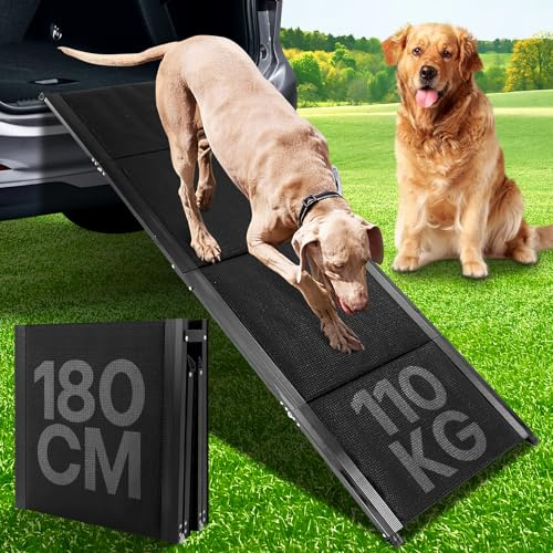 Rampa per cani, 180 x 50 cm, fino a 110 kg, pieghevole, con superficie antiscivolo, per cani e camion e SUV, rampa portatile per cani medi, grandi e anziani