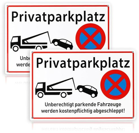 2 Stück Privatparkplatz Schild, Parken Verboten Schild 30 x 20cm Aluminium Parkplatzschild, Wasserfester Parkverbotsschilder mit Bohrlöchern und Trägerkleber, für Drinnen Und Draußen geeignet