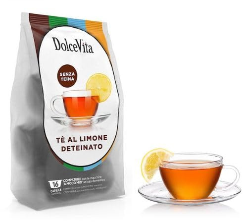 64 Capsule TE' DETEINATO AL LIMONE Compatibili Lavazza A MODO MIO Marchio Dolce Vita - Prodotto Senza Glutine - Senza Lattosio - Senza Caffeina - Vegano -